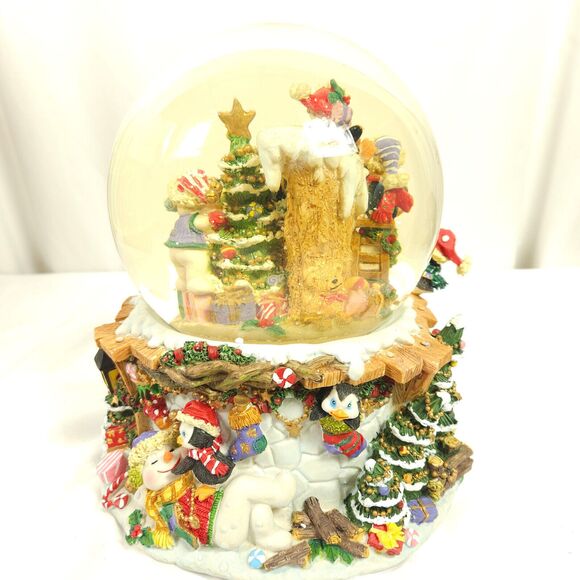 Vintage Grandeur Noel Christmas Snowman Penguin Musical Carousel Water Globe - Picture 4 of 7